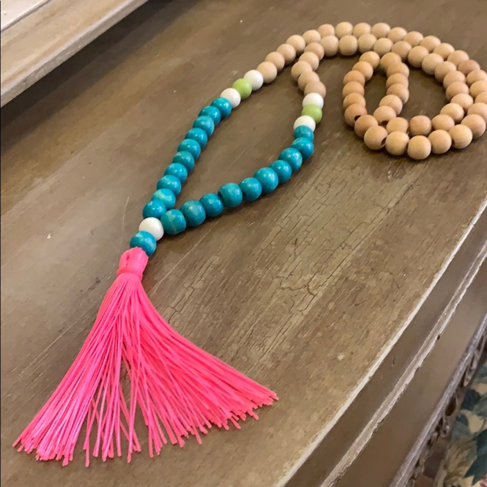 🛍 Bright Wooden beaded tassel necklace